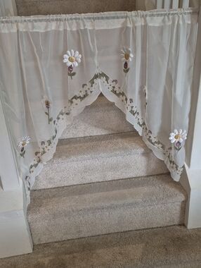 Embroidered Daisy Sheer Swag Curtain - White